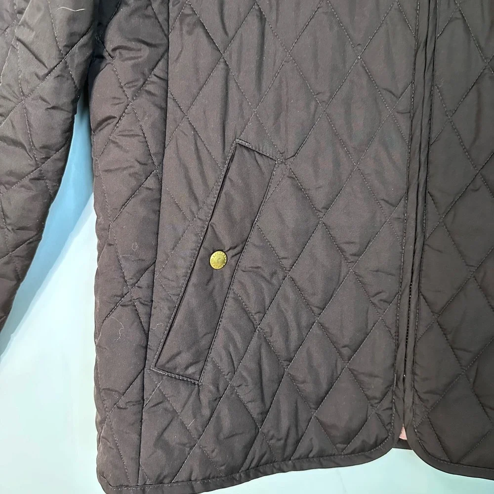 Lands End Black Quilted Barn Jacket Gold Hardware Pink Lining Women's Size Small